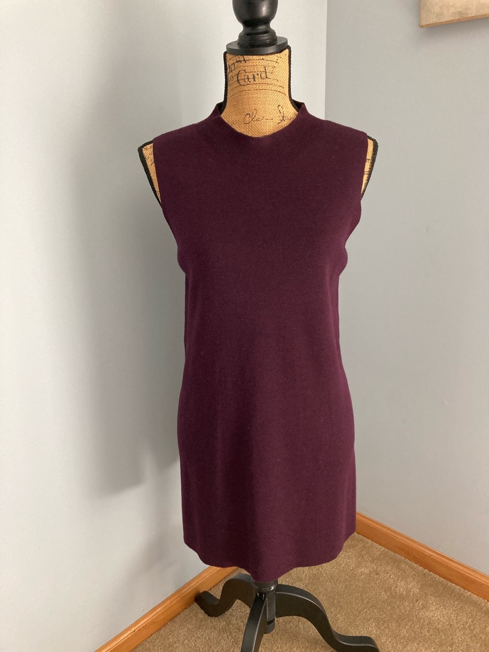 Eileen Fisher Wine Sleeveless Knit Mini Dress Women Size Medium